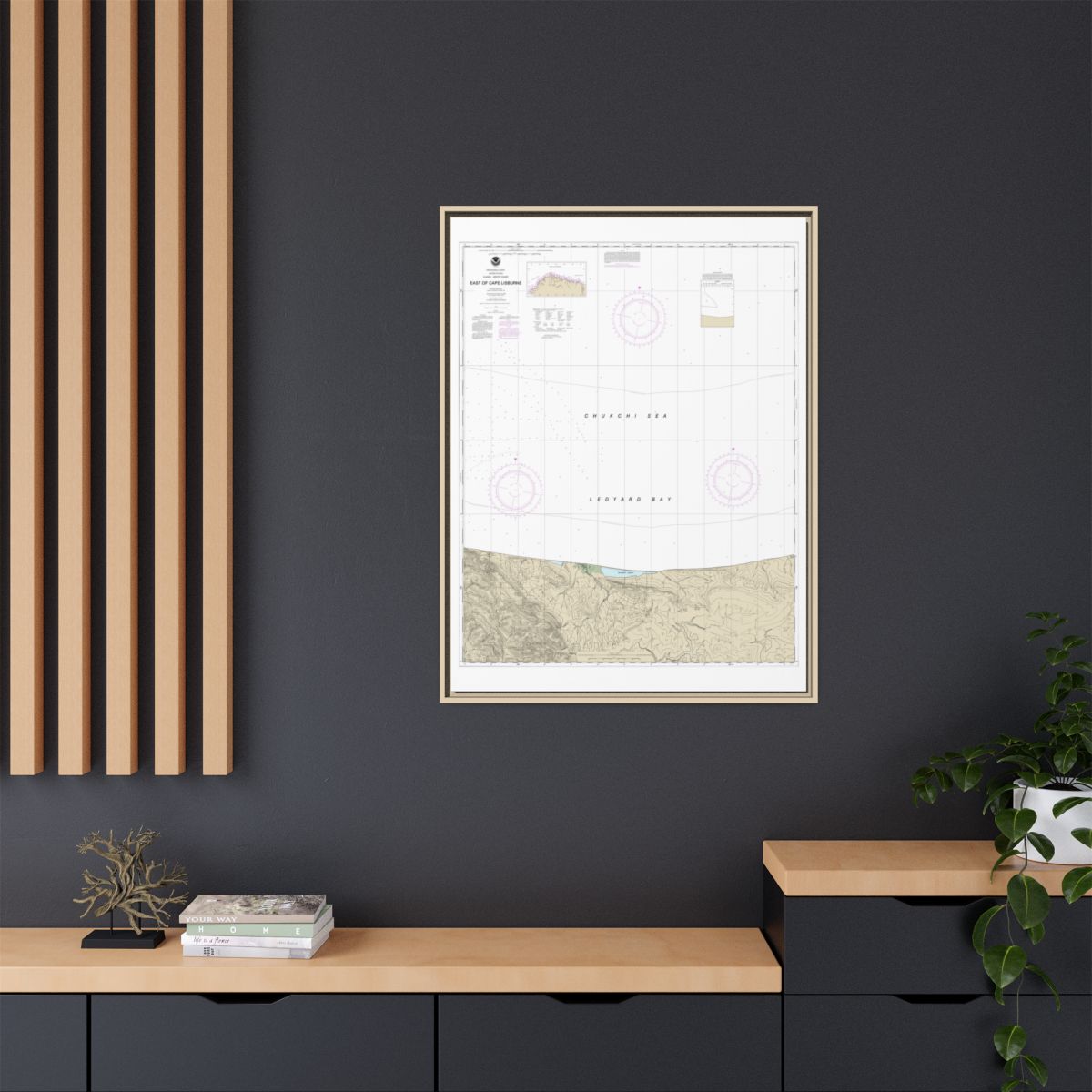 Chart 16121 East of Cape Lisburne - NOAA Nautical Chart Floating Frame Canvas | 24" x 32" | 30" x 40" - Natural context-2