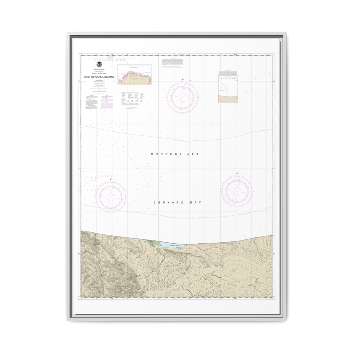 Chart 16121 East of Cape Lisburne - NOAA Nautical Chart Floating Frame Canvas | 24" x 32" | 30" x 40" - White front