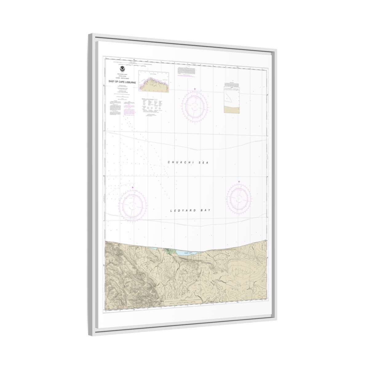 Chart 16121 East of Cape Lisburne - NOAA Nautical Chart Floating Frame Canvas | 24" x 32" | 30" x 40" - White side