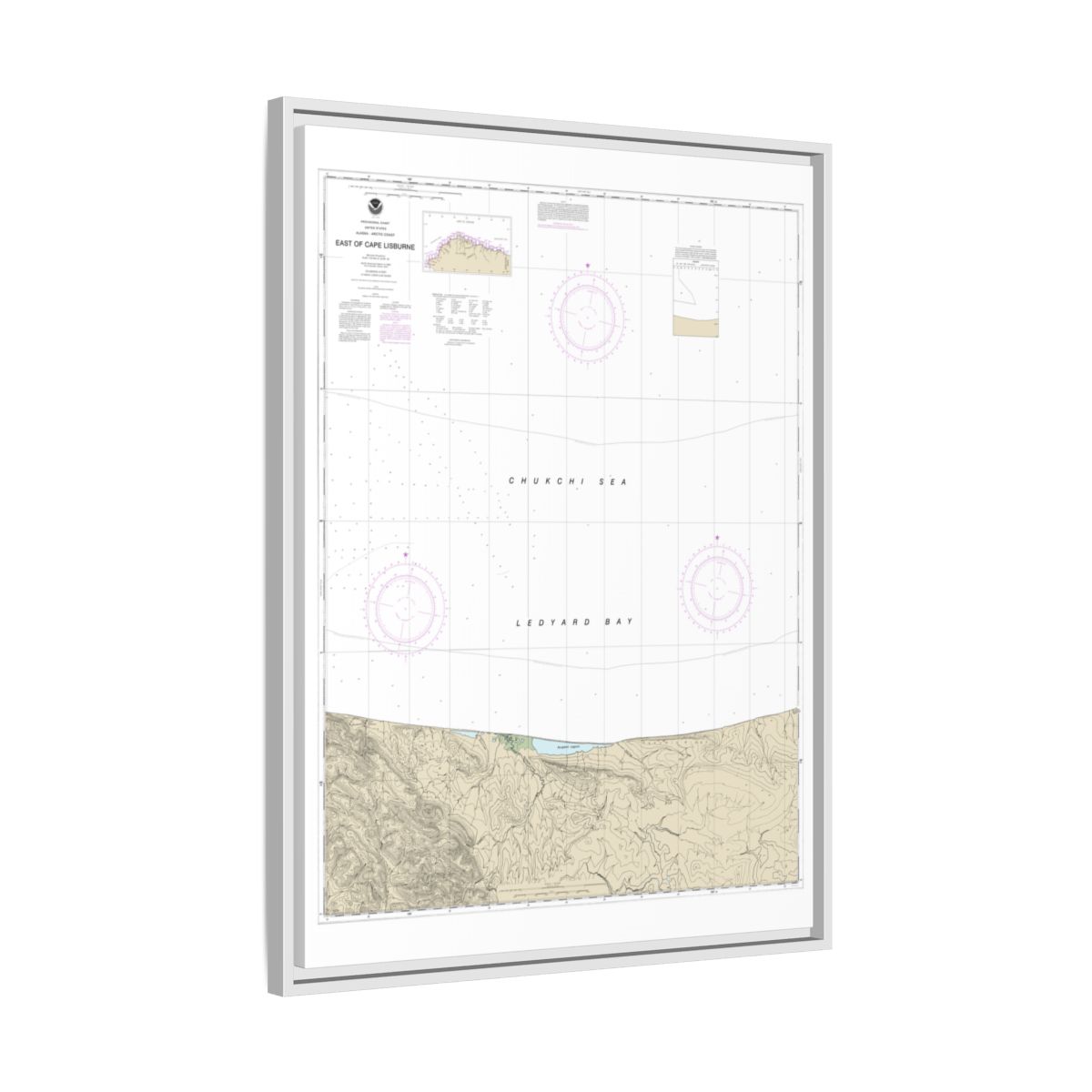 Chart 16121 East of Cape Lisburne - NOAA Nautical Chart Floating Frame Canvas | 24" x 32" | 30" x 40" - White side