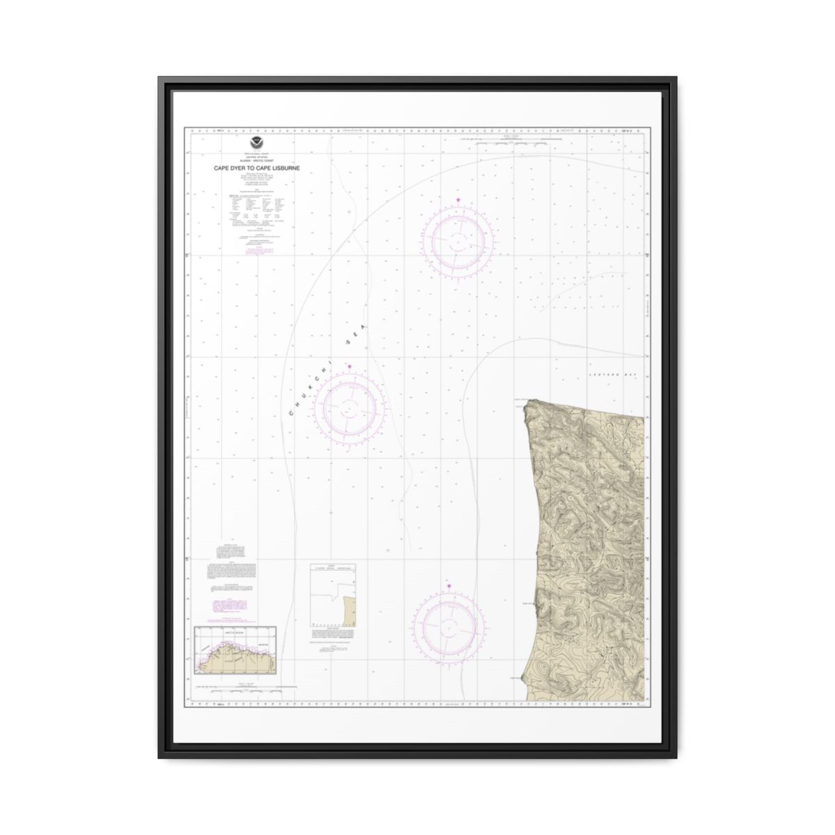 Chart 16122 Cape Dyer to Cape Lisburne - NOAA Nautical Chart Floating Frame Canvas | 24" x 32" | 30" x 40" - Black front