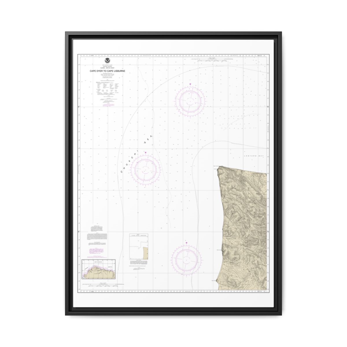 Chart 16122 Cape Dyer to Cape Lisburne - NOAA Nautical Chart Floating Frame Canvas | 24" x 32" | 30" x 40" - Black front