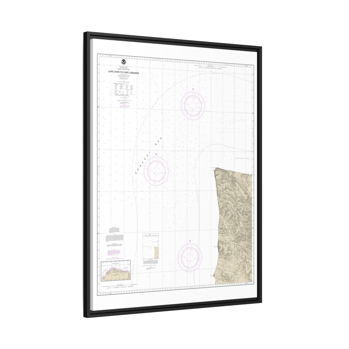 Chart 16122 Cape Dyer to Cape Lisburne - NOAA Nautical Chart Floating Frame Canvas | 24" x 32" | 30" x 40" - Black side