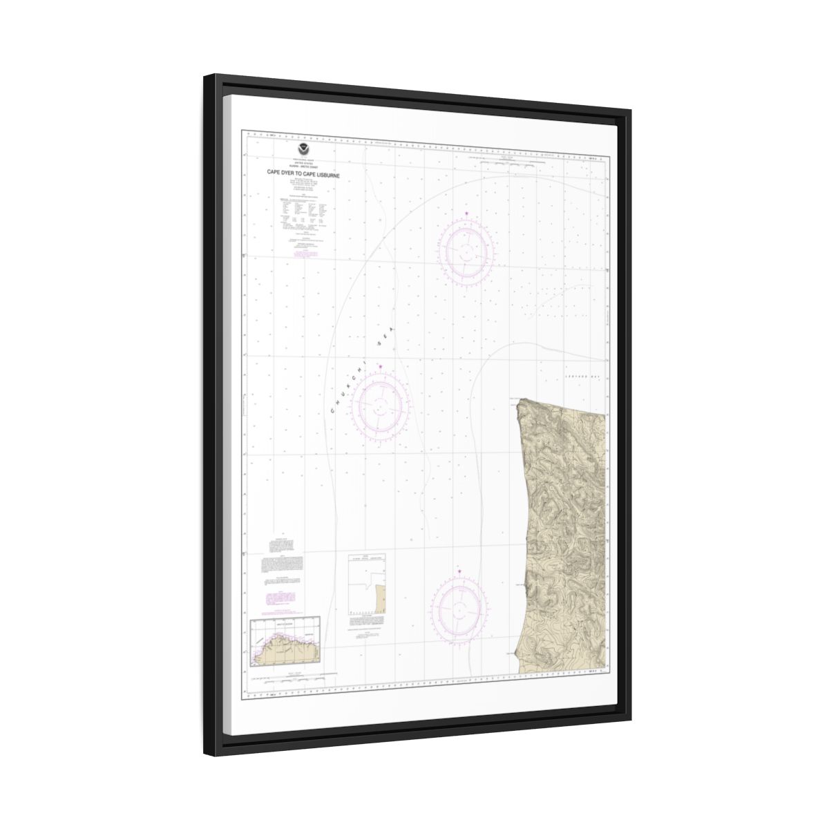 Chart 16122 Cape Dyer to Cape Lisburne - NOAA Nautical Chart Floating Frame Canvas | 24" x 32" | 30" x 40" - Black side