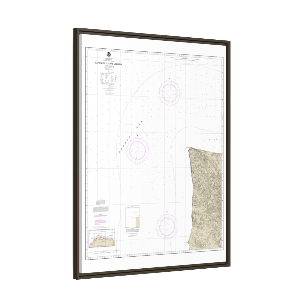 Chart 16122 Cape Dyer to Cape Lisburne - NOAA Nautical Chart Floating Frame Canvas | 24" x 32" | 30" x 40" - Espresso side