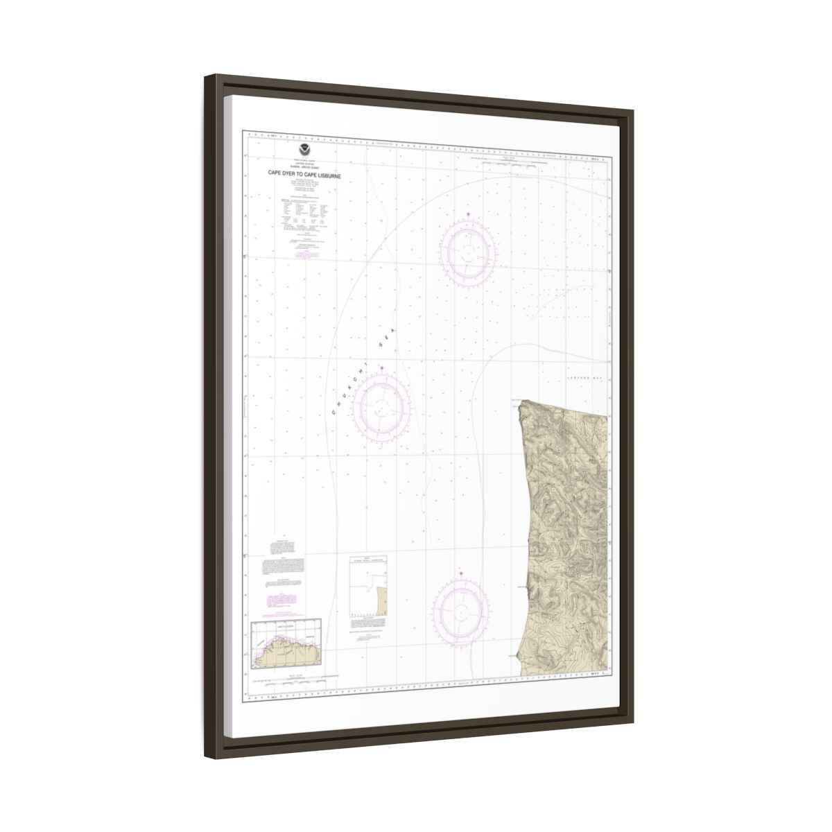 Chart 16122 Cape Dyer to Cape Lisburne - NOAA Nautical Chart Floating Frame Canvas | 24" x 32" | 30" x 40" - Espresso side