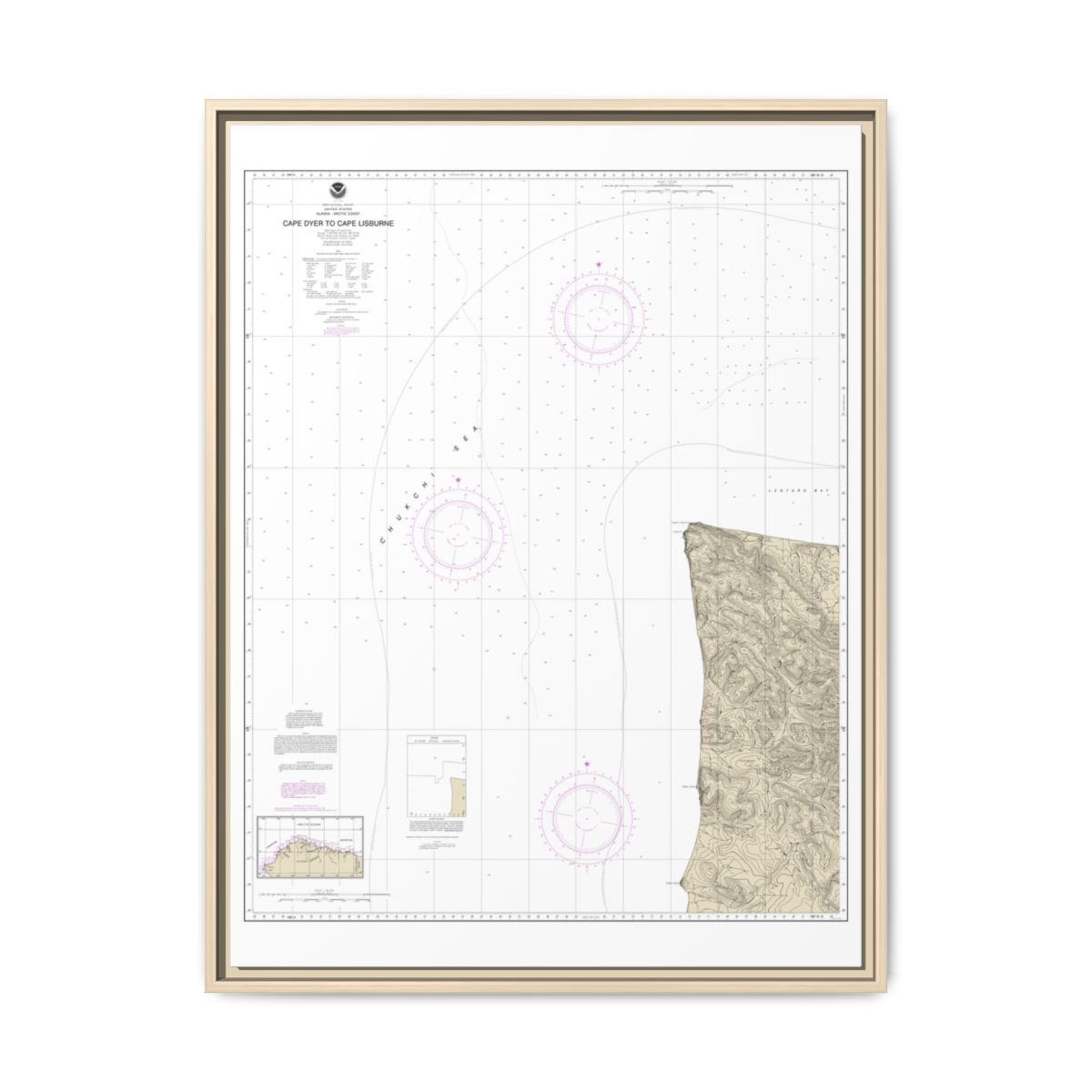 Chart 16122 Cape Dyer to Cape Lisburne - NOAA Nautical Chart Floating Frame Canvas | 24" x 32" | 30" x 40" - Natural front