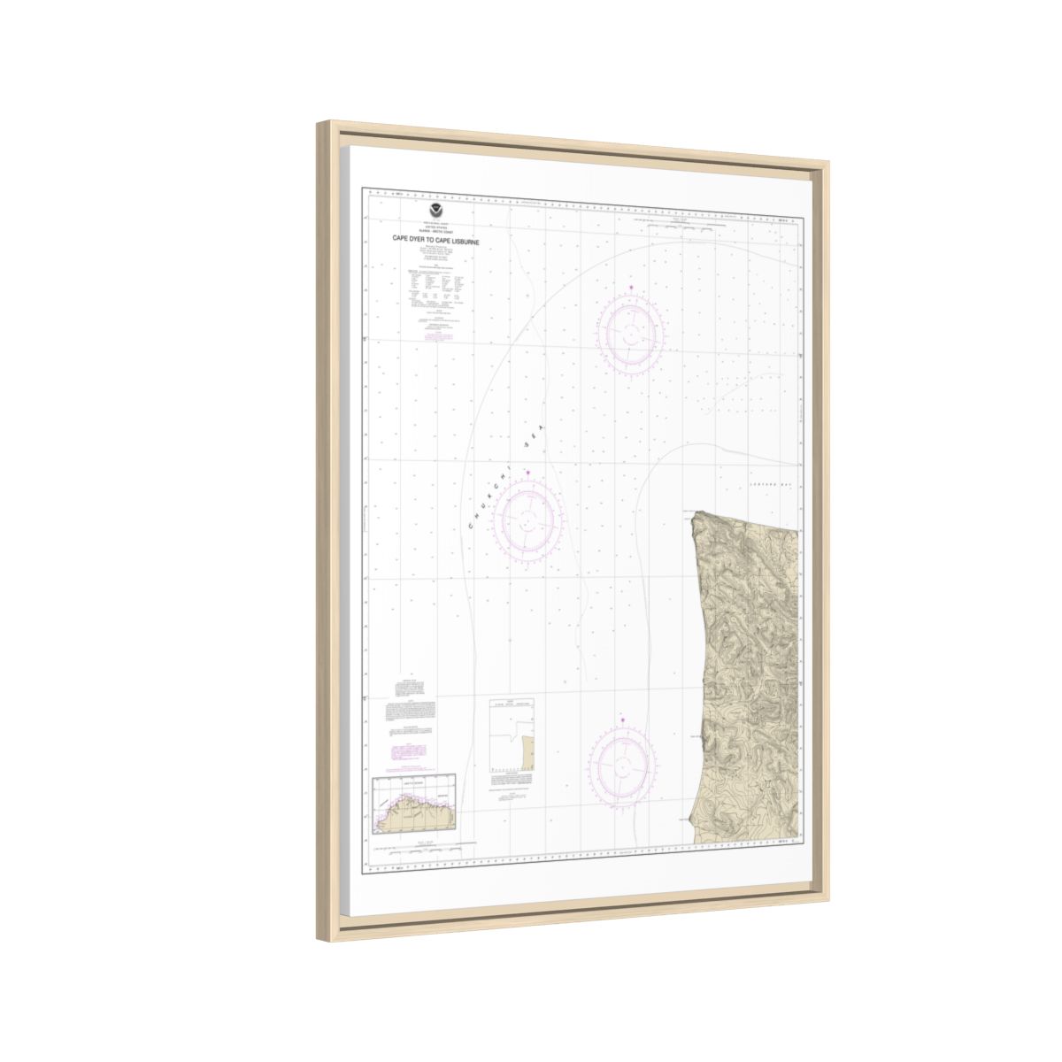 Chart 16122 Cape Dyer to Cape Lisburne - NOAA Nautical Chart Floating Frame Canvas | 24" x 32" | 30" x 40" - Natural side