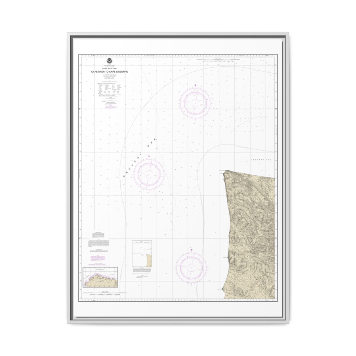 Chart 16122 Cape Dyer to Cape Lisburne - NOAA Nautical Chart Floating Frame Canvas | 24" x 32" | 30" x 40" - White front