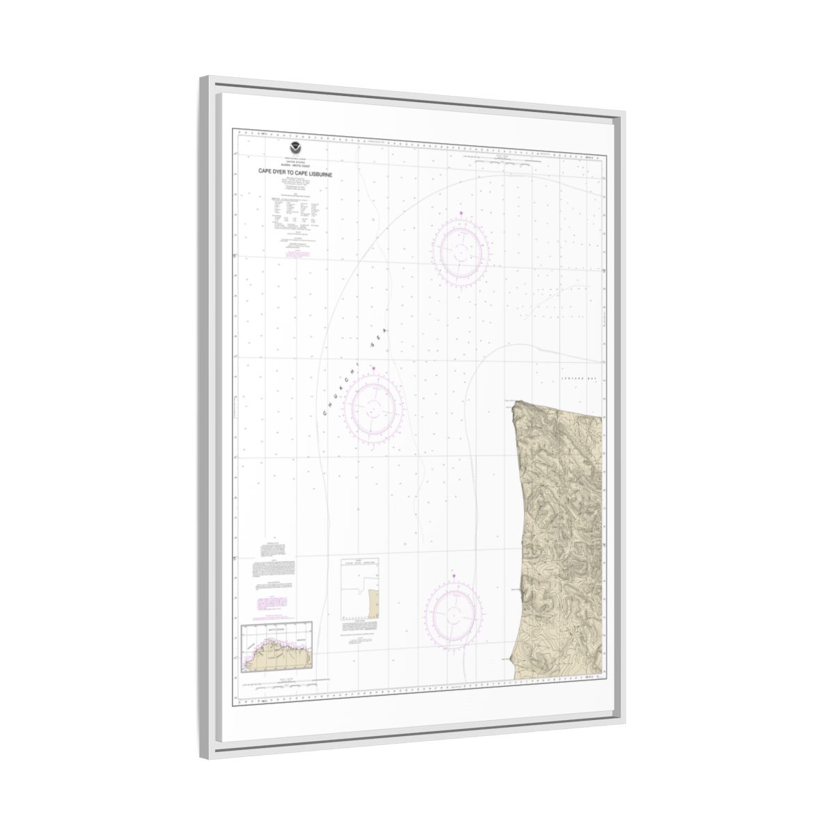 Chart 16122 Cape Dyer to Cape Lisburne - NOAA Nautical Chart Floating Frame Canvas | 24" x 32" | 30" x 40" - White side