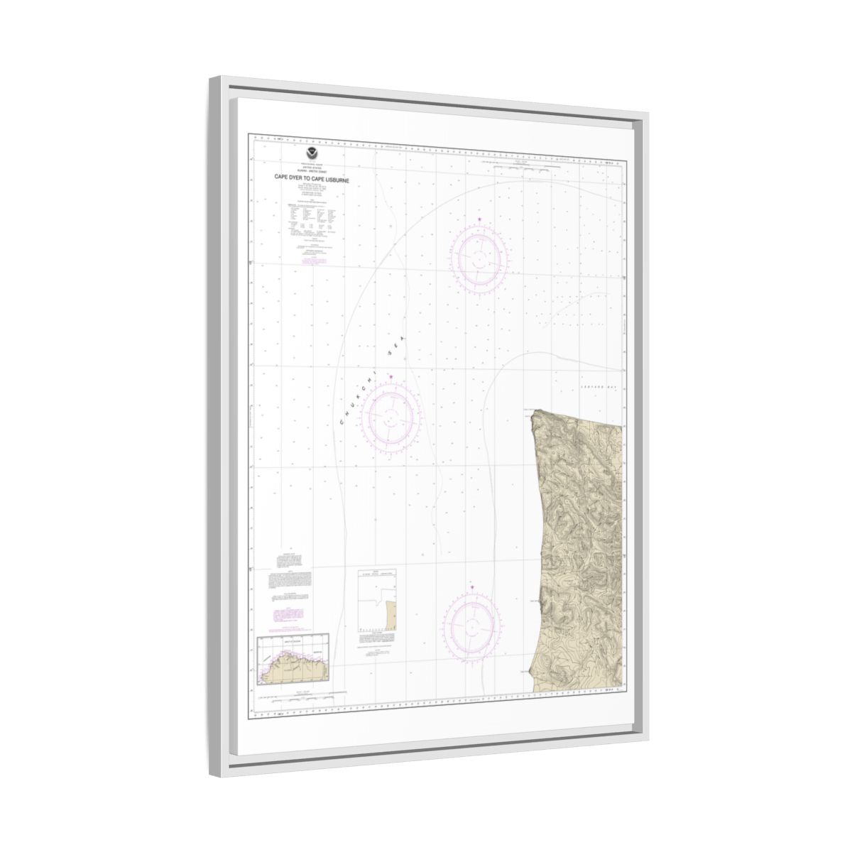 Chart 16122 Cape Dyer to Cape Lisburne - NOAA Nautical Chart Floating Frame Canvas | 24" x 32" | 30" x 40" - White side