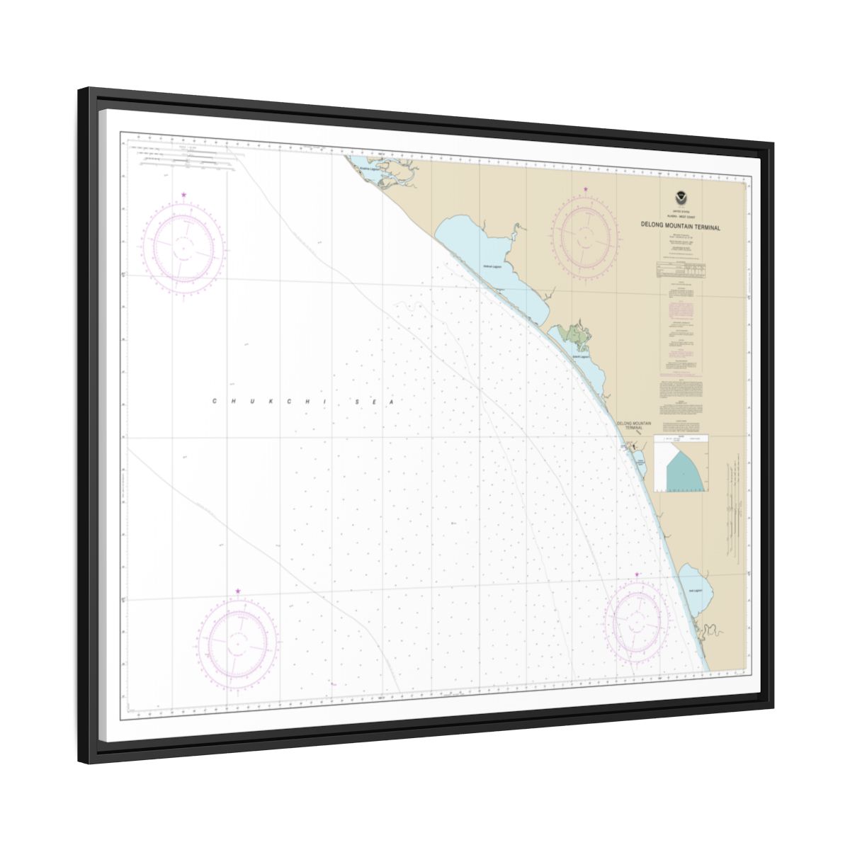 Chart 16145 Alaska - West Coast. Delong Mountain Terminal - NOAA Nautical Chart Floating Frame Canvas | 32" x 24" | 40" x 30" - Black side