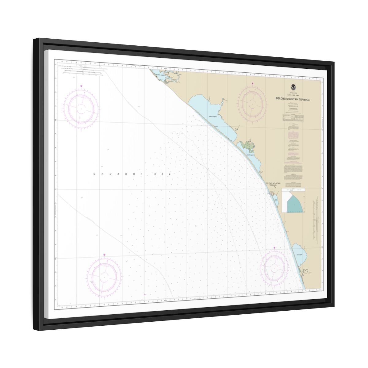 Chart 16145 Alaska - West Coast. Delong Mountain Terminal - NOAA Nautical Chart Floating Frame Canvas | 32" x 24" | 40" x 30" - Black side