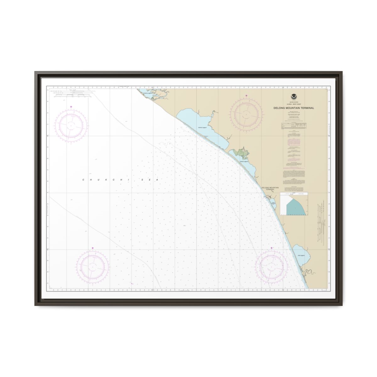 Chart 16145 Alaska - West Coast. Delong Mountain Terminal - NOAA Nautical Chart Floating Frame Canvas | 32" x 24" | 40" x 30" - Espresso front