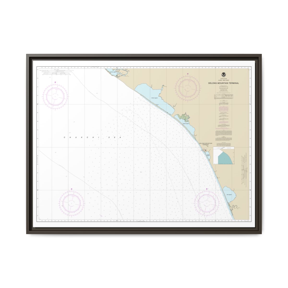 Chart 16145 Alaska - West Coast. Delong Mountain Terminal - NOAA Nautical Chart Floating Frame Canvas | 32" x 24" | 40" x 30" - Espresso front