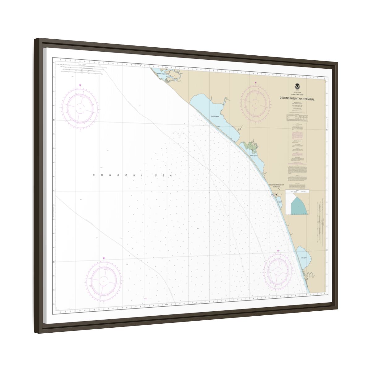 Chart 16145 Alaska - West Coast. Delong Mountain Terminal - NOAA Nautical Chart Floating Frame Canvas | 32" x 24" | 40" x 30" - Espresso side