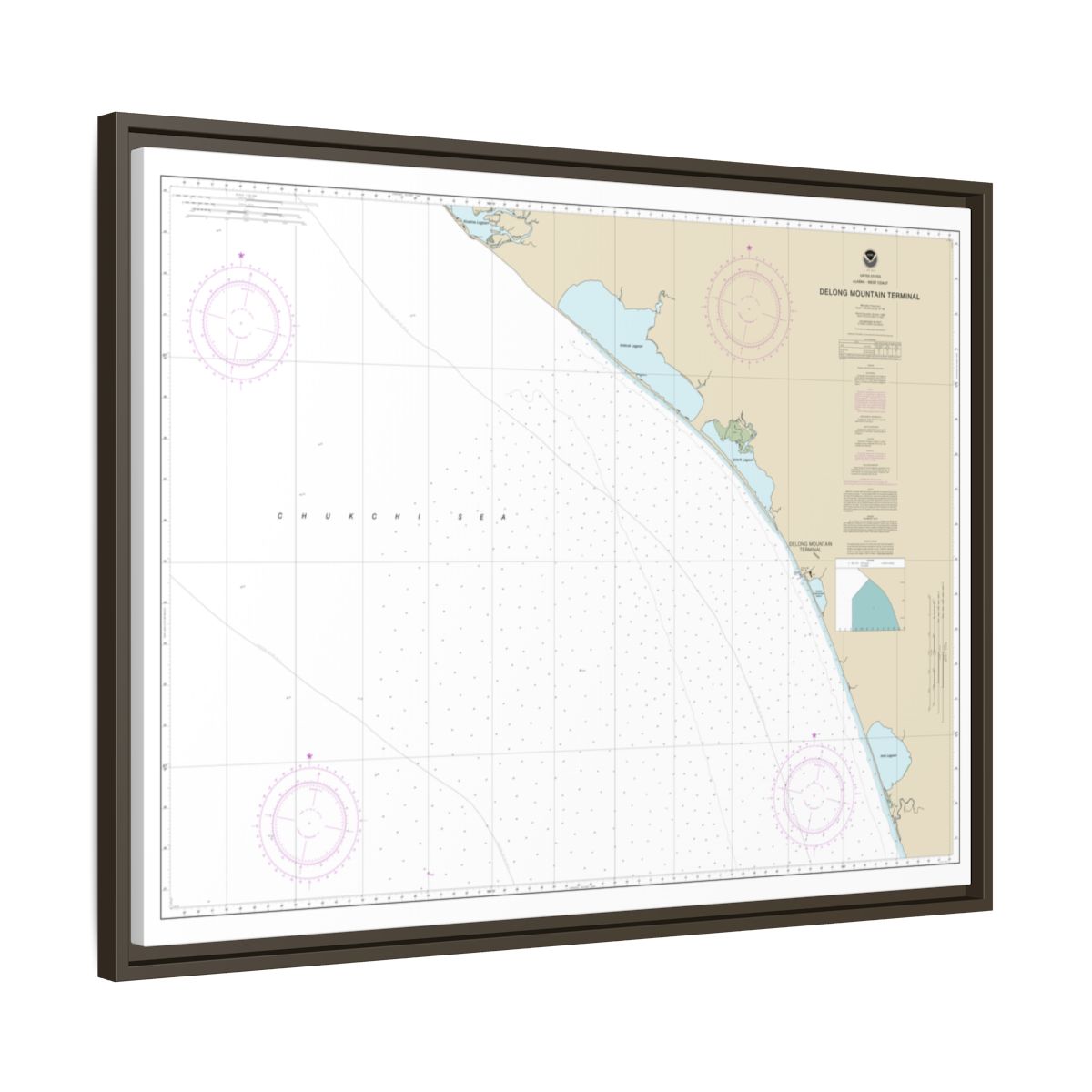 Chart 16145 Alaska - West Coast. Delong Mountain Terminal - NOAA Nautical Chart Floating Frame Canvas | 32" x 24" | 40" x 30" - Espresso side