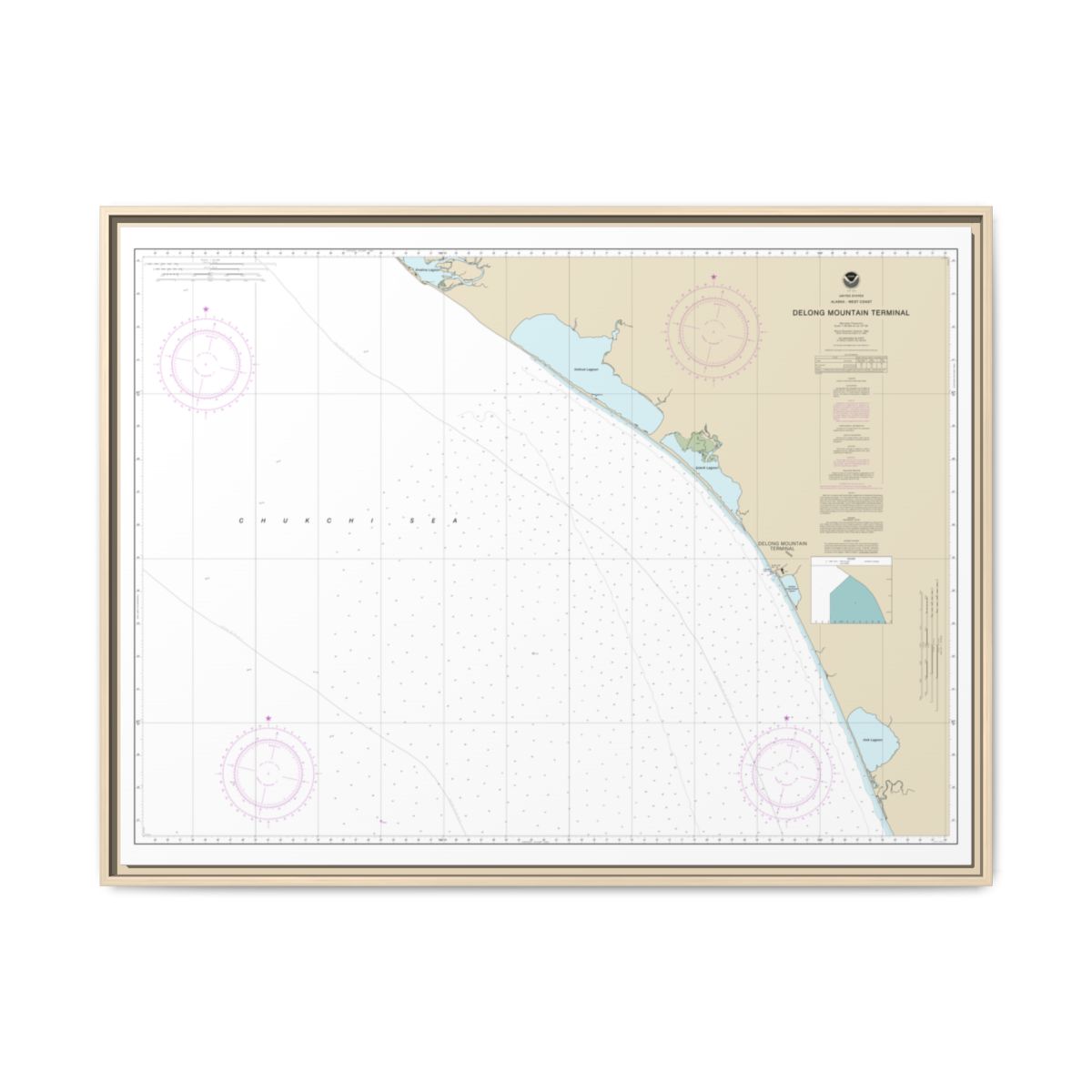 Chart 16145 Alaska - West Coast. Delong Mountain Terminal - NOAA Nautical Chart Floating Frame Canvas | 32" x 24" | 40" x 30" - Natural front