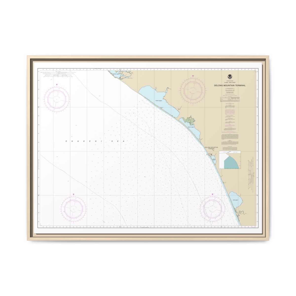 Chart 16145 Alaska - West Coast. Delong Mountain Terminal - NOAA Nautical Chart Floating Frame Canvas | 32" x 24" | 40" x 30" - Natural front