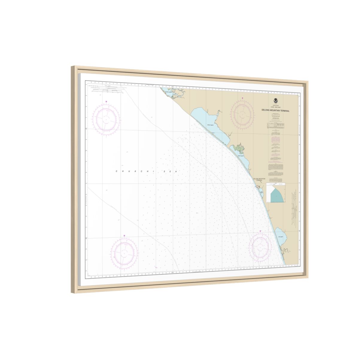Chart 16145 Alaska - West Coast. Delong Mountain Terminal - NOAA Nautical Chart Floating Frame Canvas | 32" x 24" | 40" x 30" - Natural side