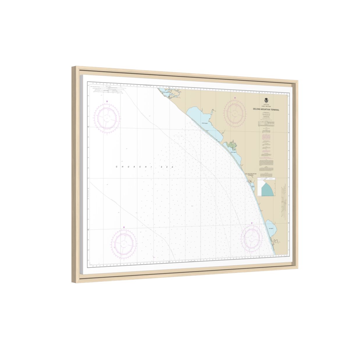 Chart 16145 Alaska - West Coast. Delong Mountain Terminal - NOAA Nautical Chart Floating Frame Canvas | 32" x 24" | 40" x 30" - Natural side