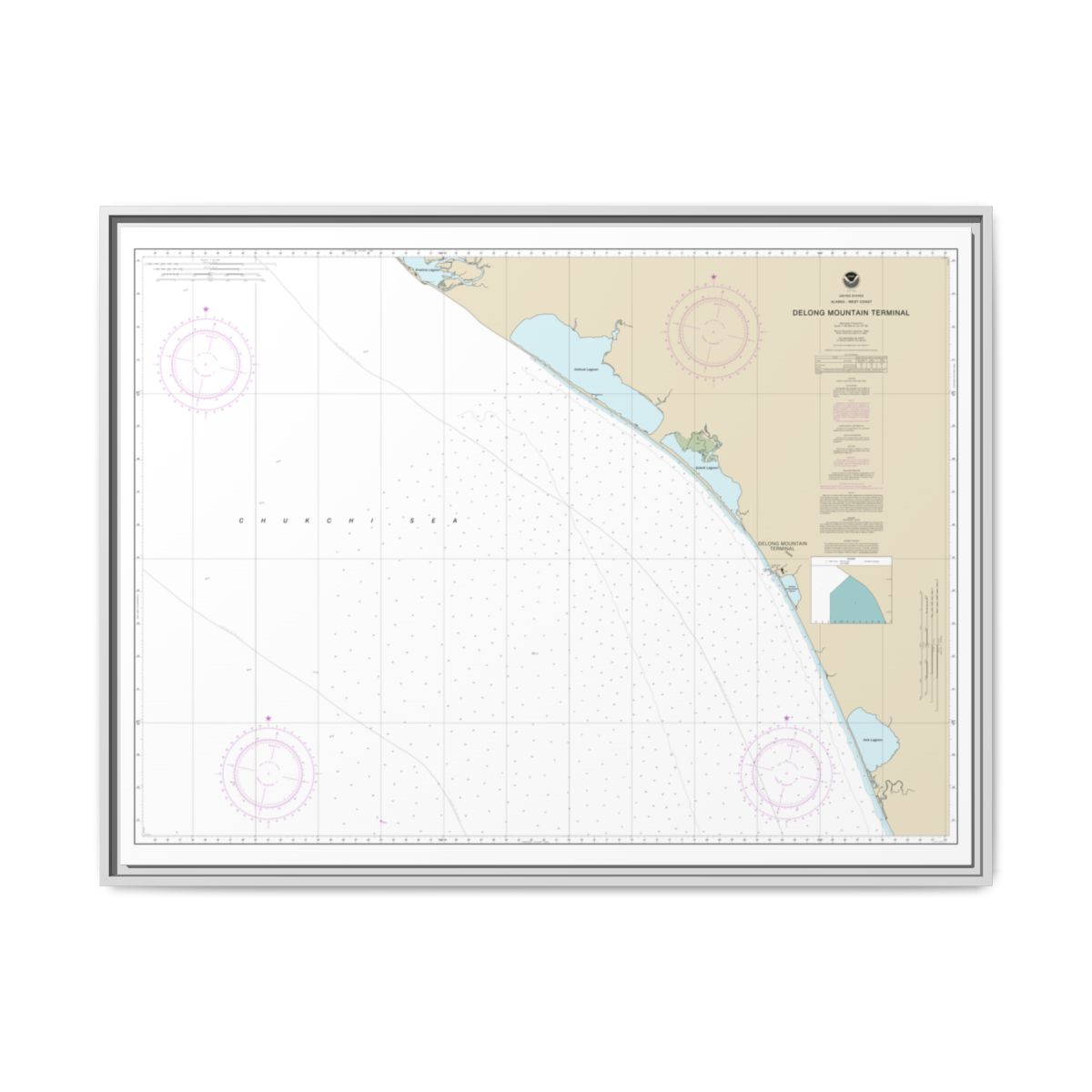 Chart 16145 Alaska - West Coast. Delong Mountain Terminal - NOAA Nautical Chart Floating Frame Canvas | 32" x 24" | 40" x 30" - White front