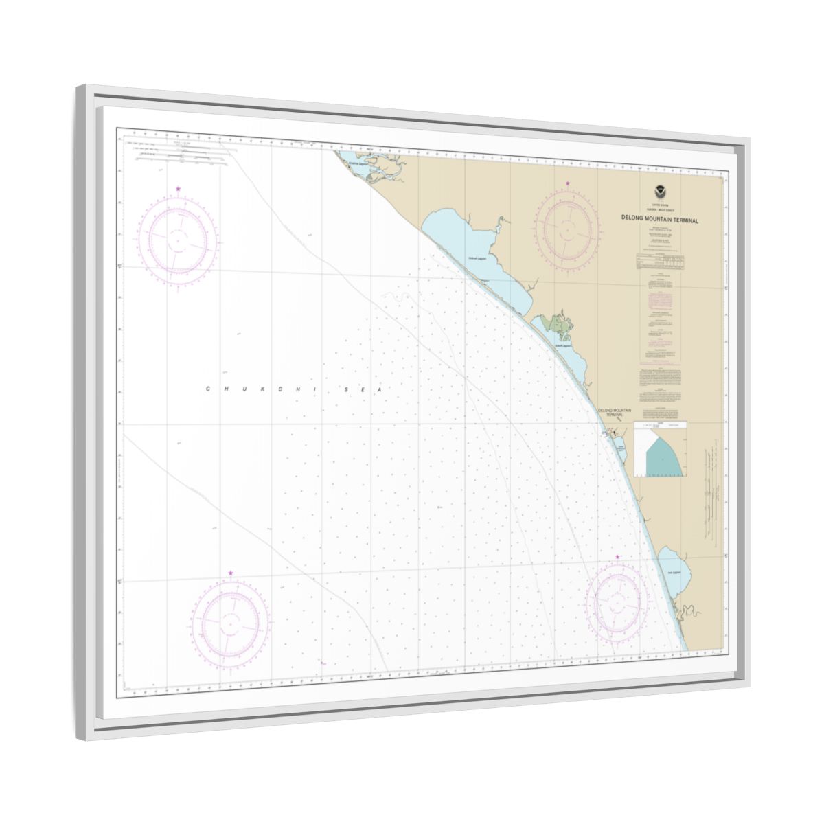 Chart 16145 Alaska - West Coast. Delong Mountain Terminal - NOAA Nautical Chart Floating Frame Canvas | 32" x 24" | 40" x 30" - White side