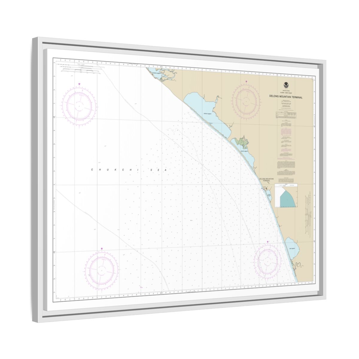 Chart 16145 Alaska - West Coast. Delong Mountain Terminal - NOAA Nautical Chart Floating Frame Canvas | 32" x 24" | 40" x 30" - White side