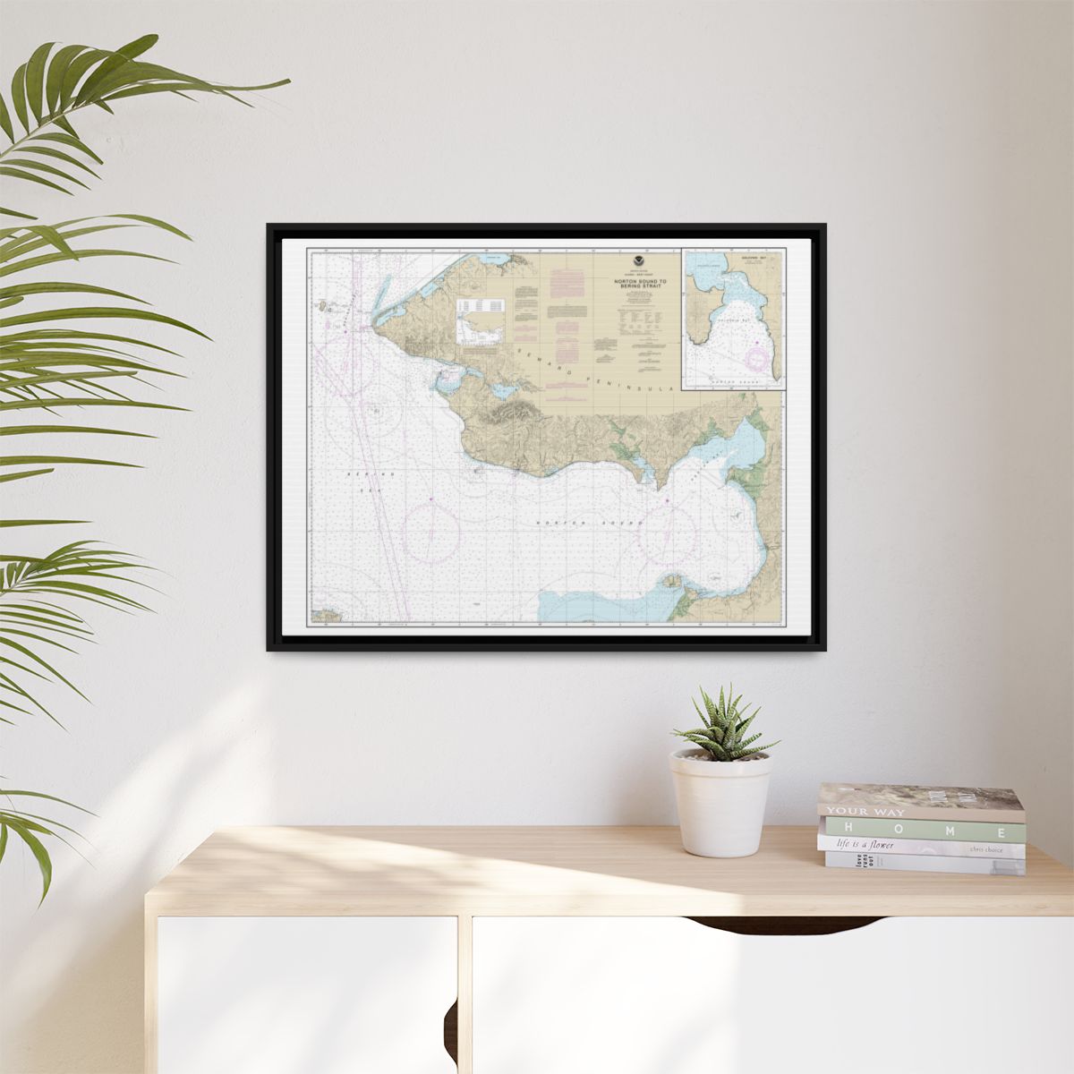 Chart 16200 Norton Sound;Golovnin Bay - NOAA Nautical Chart Floating Frame Canvas | 32" x 24" | 40" x 30" - Black context-1