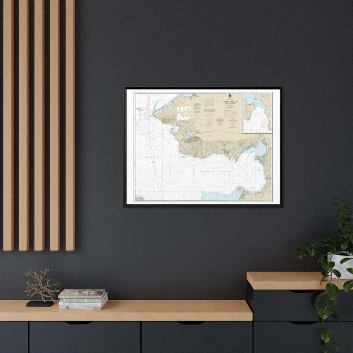 Chart 16200 Norton Sound;Golovnin Bay - NOAA Nautical Chart Floating Frame Canvas | 32" x 24" | 40" x 30" - Black context-2