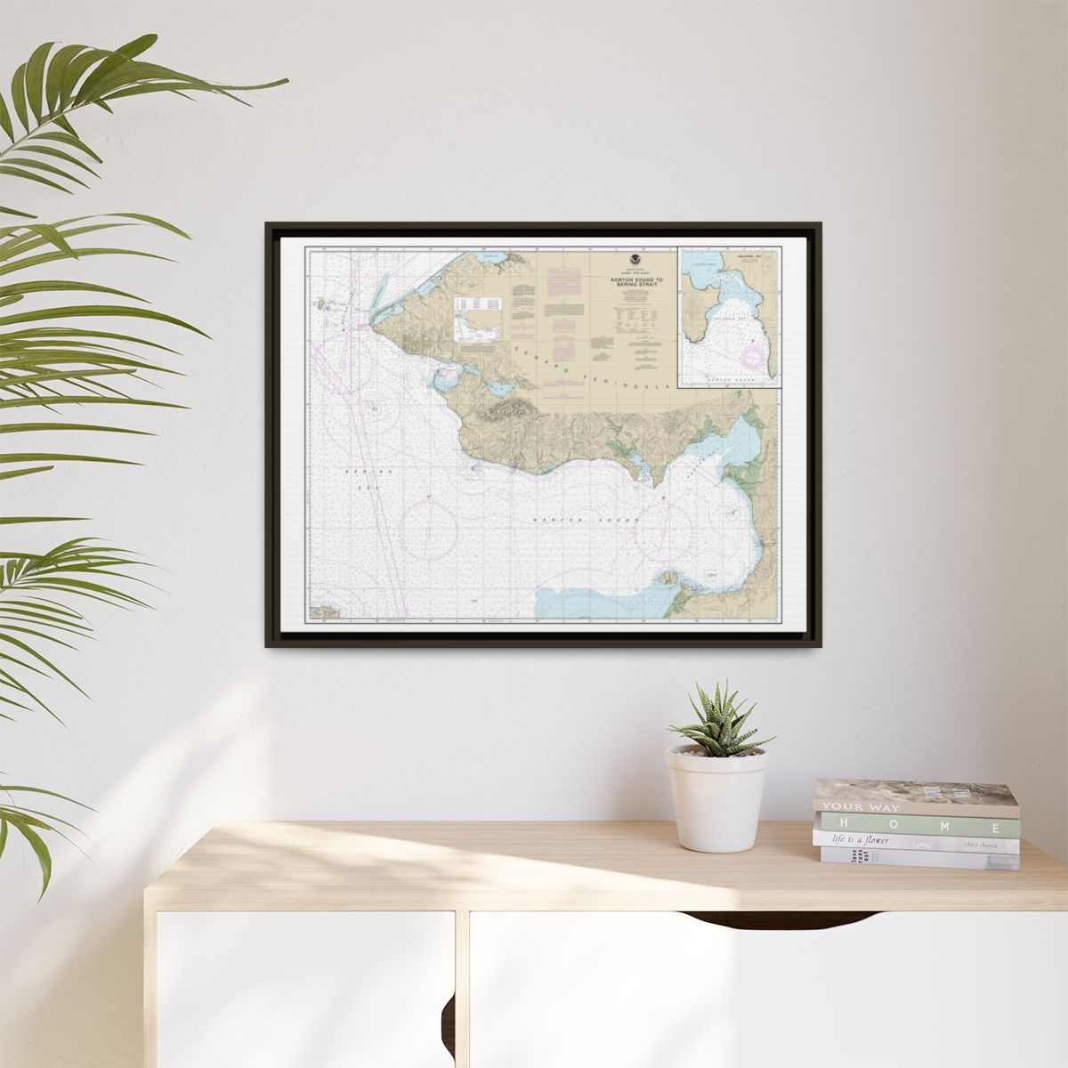 Chart 16200 Norton Sound;Golovnin Bay - NOAA Nautical Chart Floating Frame Canvas | 32" x 24" | 40" x 30" - Espresso context-1