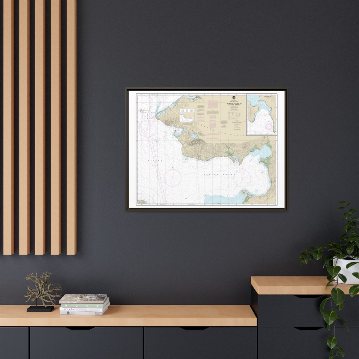 Chart 16200 Norton Sound;Golovnin Bay - NOAA Nautical Chart Floating Frame Canvas | 32" x 24" | 40" x 30" - Espresso context-2