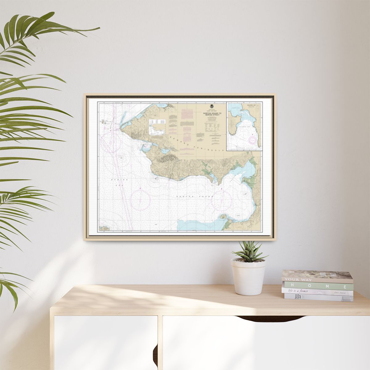 Chart 16200 Norton Sound;Golovnin Bay - NOAA Nautical Chart Floating Frame Canvas | 32" x 24" | 40" x 30" - Natural context-1