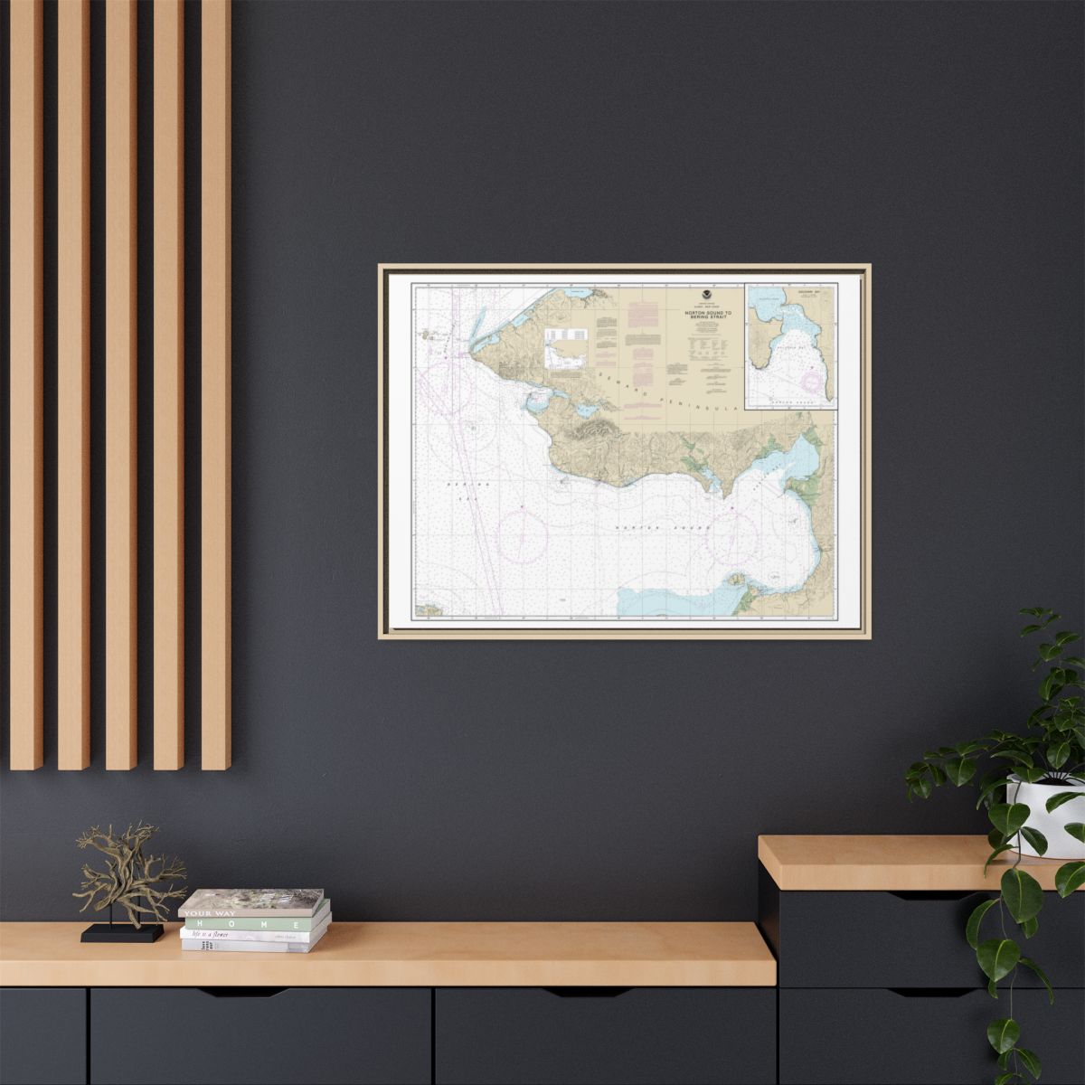Chart 16200 Norton Sound;Golovnin Bay - NOAA Nautical Chart Floating Frame Canvas | 32" x 24" | 40" x 30" - Natural context-2