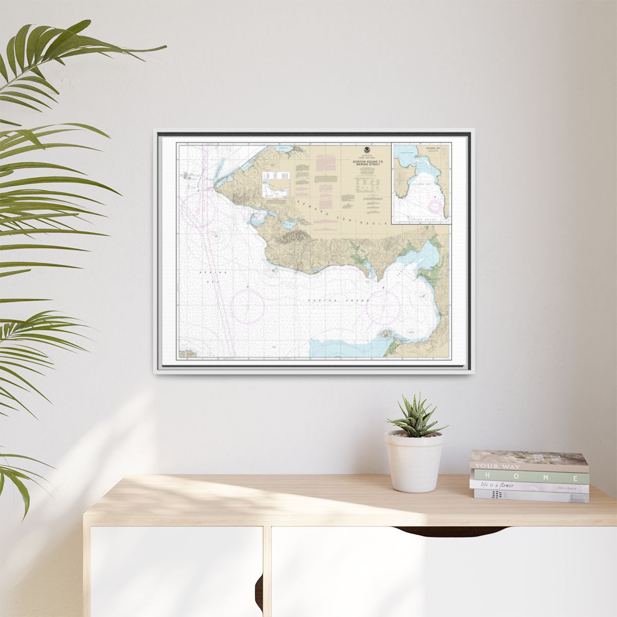 Chart 16200 Norton Sound;Golovnin Bay - NOAA Nautical Chart Floating Frame Canvas | 32" x 24" | 40" x 30" - White context-1