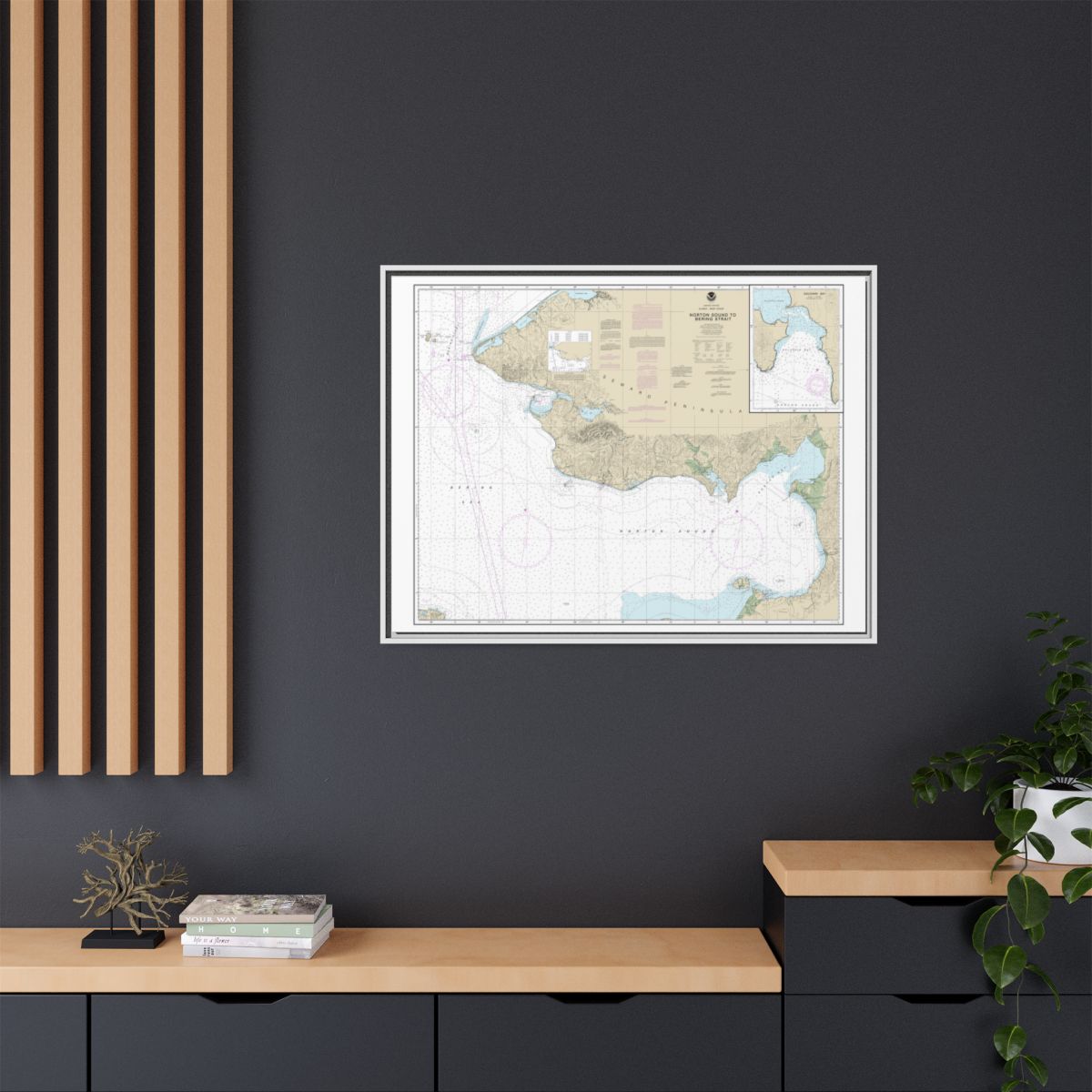 Chart 16200 Norton Sound;Golovnin Bay - NOAA Nautical Chart Floating Frame Canvas | 32" x 24" | 40" x 30" - White context-2