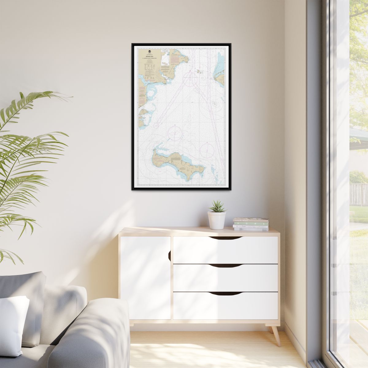 Chart 16220 Bering Sea St. Lawrence Island to Bering Strait - NOAA Nautical Chart Floating Frame Canvas | 20" x 30" | 24" x 36" | 32" x 48" - Black context-1