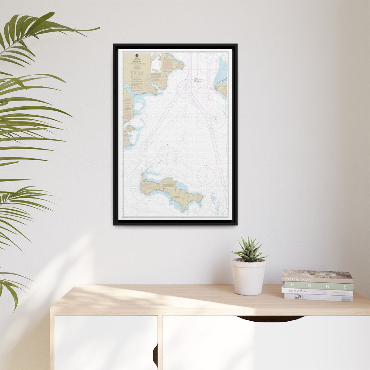 Chart 16220 Bering Sea St. Lawrence Island to Bering Strait - NOAA Nautical Chart Floating Frame Canvas | 20" x 30" | 24" x 36" | 32" x 48" - Black context-1