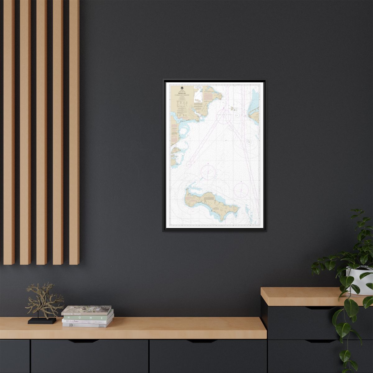 Chart 16220 Bering Sea St. Lawrence Island to Bering Strait - NOAA Nautical Chart Floating Frame Canvas | 20" x 30" | 24" x 36" | 32" x 48" - Black context-2