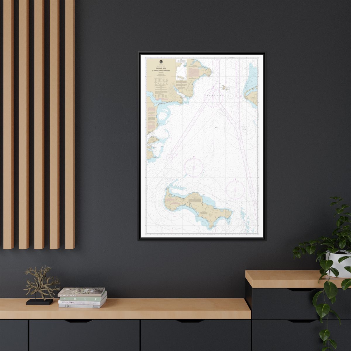 Chart 16220 Bering Sea St. Lawrence Island to Bering Strait - NOAA Nautical Chart Floating Frame Canvas | 20" x 30" | 24" x 36" | 32" x 48" - Black context-2