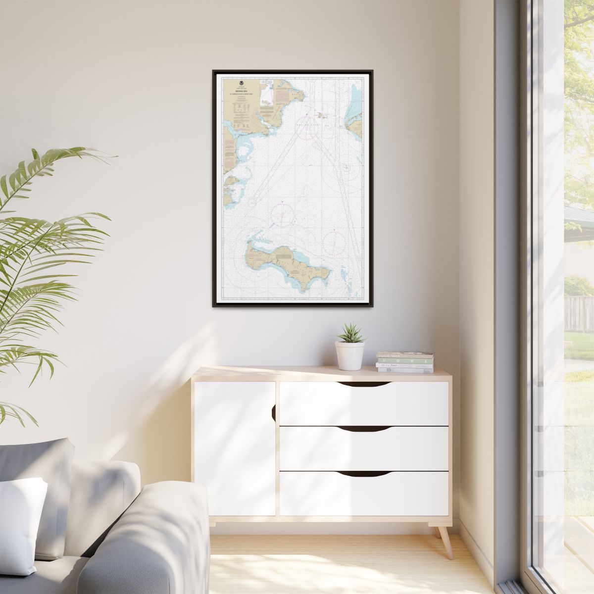 Chart 16220 Bering Sea St. Lawrence Island to Bering Strait - NOAA Nautical Chart Floating Frame Canvas | 20" x 30" | 24" x 36" | 32" x 48" - Espresso context-1