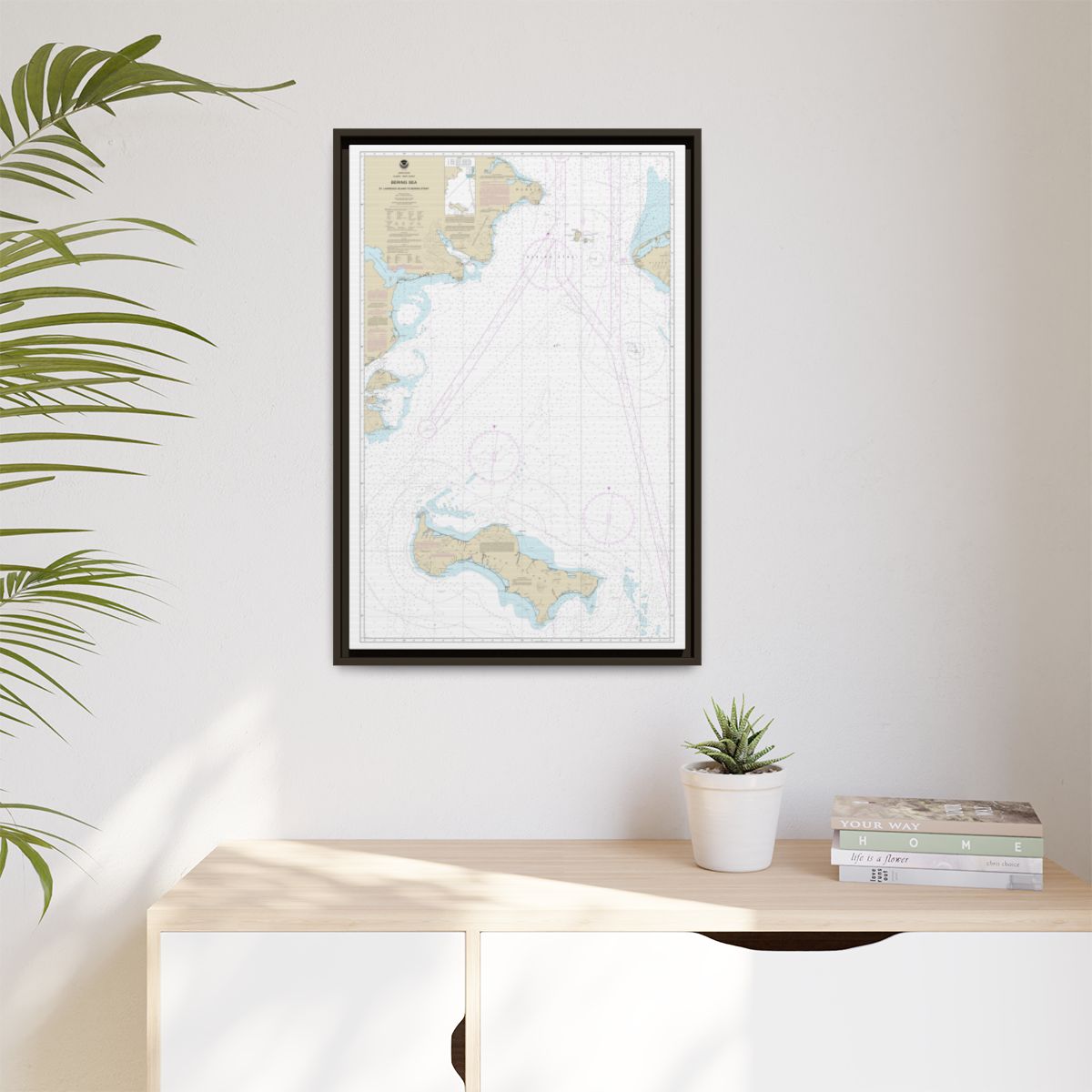 Chart 16220 Bering Sea St. Lawrence Island to Bering Strait - NOAA Nautical Chart Floating Frame Canvas | 20" x 30" | 24" x 36" | 32" x 48" - Espresso context-1