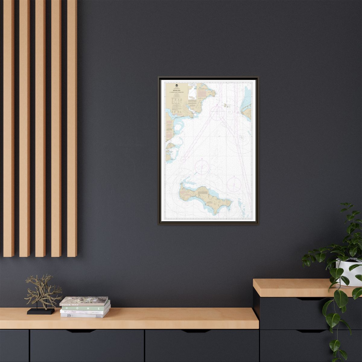 Chart 16220 Bering Sea St. Lawrence Island to Bering Strait - NOAA Nautical Chart Floating Frame Canvas | 20" x 30" | 24" x 36" | 32" x 48" - Espresso context-2