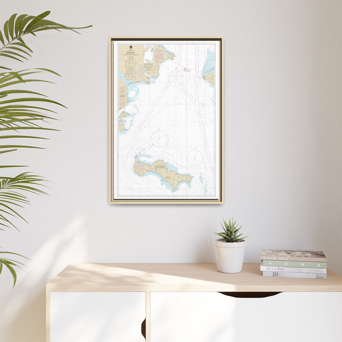 Chart 16220 Bering Sea St. Lawrence Island to Bering Strait - NOAA Nautical Chart Floating Frame Canvas | 20" x 30" | 24" x 36" | 32" x 48" - Natural context-1