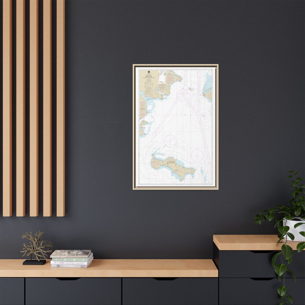 Chart 16220 Bering Sea St. Lawrence Island to Bering Strait - NOAA Nautical Chart Floating Frame Canvas | 20" x 30" | 24" x 36" | 32" x 48" - Natural context-2