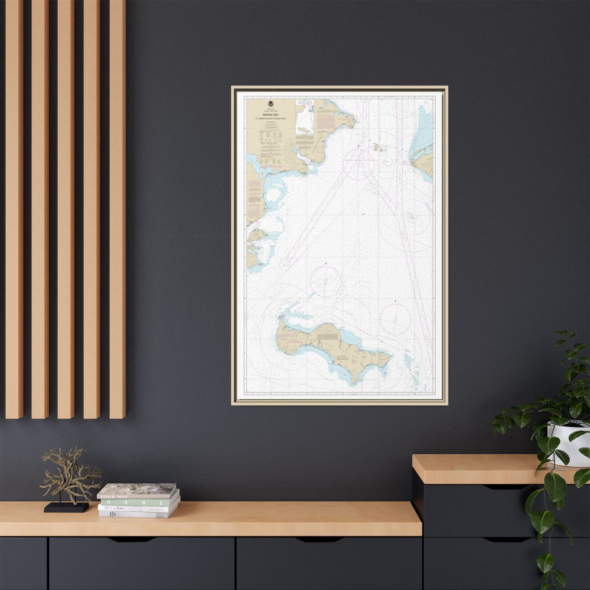 Chart 16220 Bering Sea St. Lawrence Island to Bering Strait - NOAA Nautical Chart Floating Frame Canvas | 20" x 30" | 24" x 36" | 32" x 48" - Natural context-2