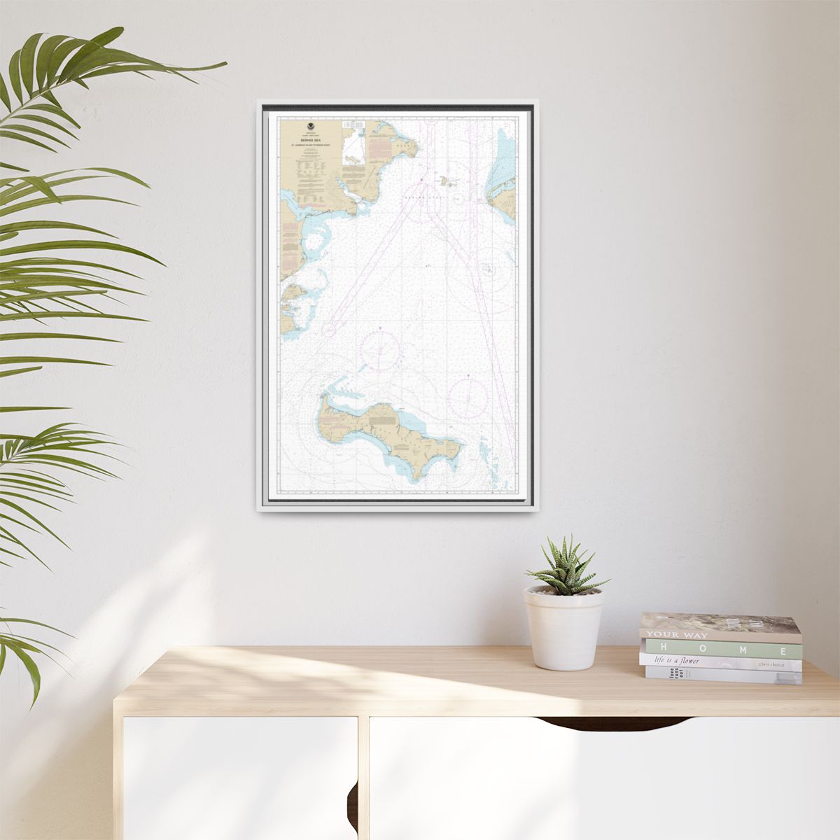 Chart 16220 Bering Sea St. Lawrence Island to Bering Strait - NOAA Nautical Chart Floating Frame Canvas | 20" x 30" | 24" x 36" | 32" x 48" - White context-1