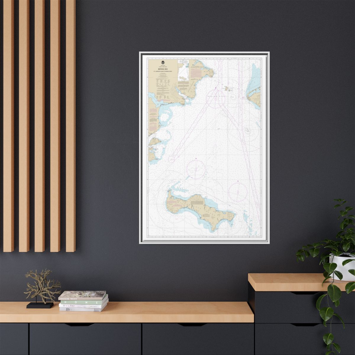 Chart 16220 Bering Sea St. Lawrence Island to Bering Strait - NOAA Nautical Chart Floating Frame Canvas | 20" x 30" | 24" x 36" | 32" x 48" - White context-2