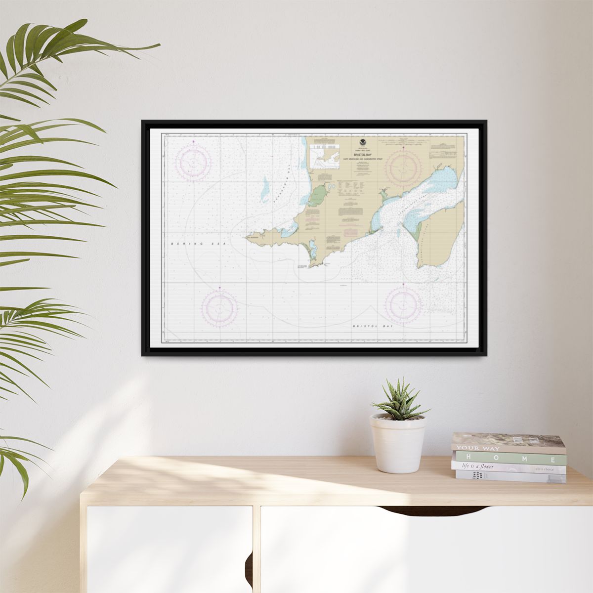 Chart 16305 Bristol Bay-Cape Newenham and Hagemeister Strait - NOAA Nautical Chart Floating Frame Canvas | 30" x 20" | 36" x 24" | 48" x 32" - Black context-1