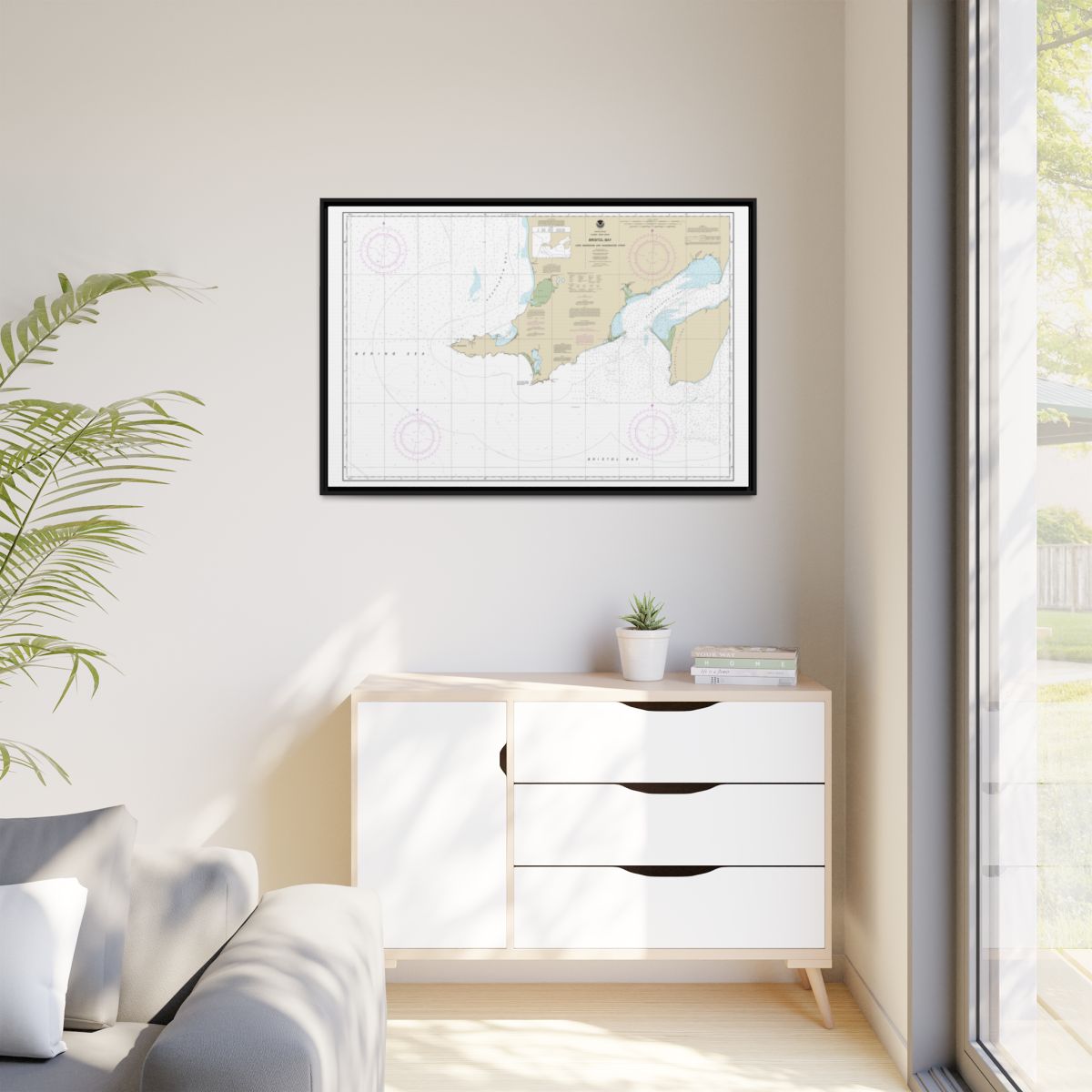 Chart 16305 Bristol Bay-Cape Newenham and Hagemeister Strait - NOAA Nautical Chart Floating Frame Canvas | 30" x 20" | 36" x 24" | 48" x 32" - Black context-1